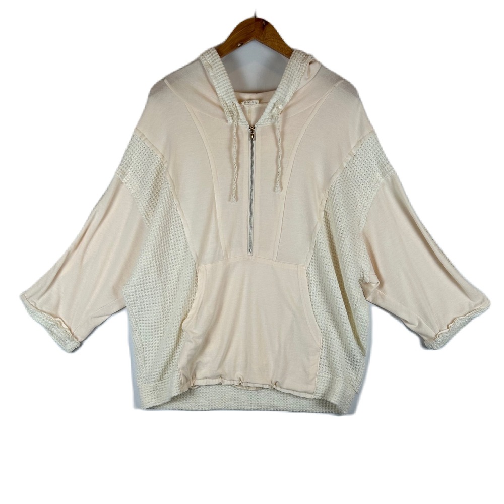 POL Cream Waffle Knit Contrast Half Zip Hoodie Sweatshirt Womens‎ Size S